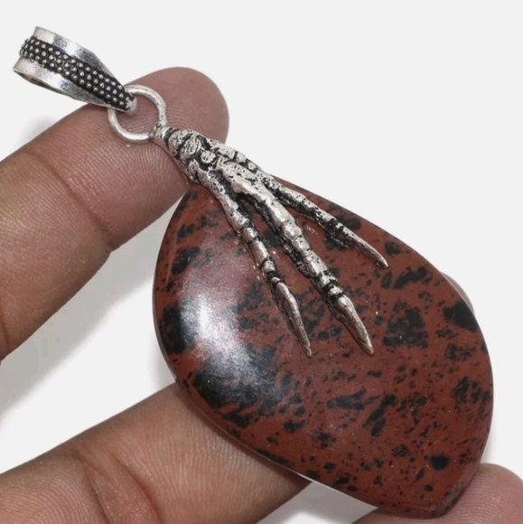 New Mahogany Obsidian 925 Silver Claw Foot Pendant. - Picture 2 of 16